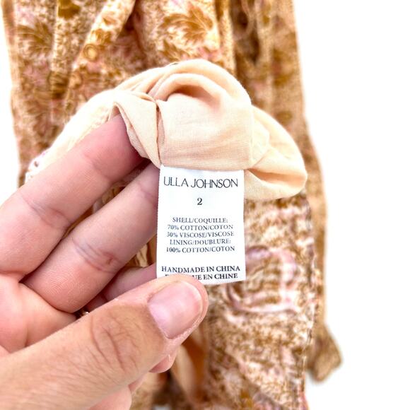 Ulla Johnson Virginia Dress Midi Belt Ruffle Yellow Meadow Cottage Cotton 2 - Picture 12 of 12